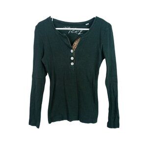 Cadie Teez Women's Ribbed Shirt Top Size Medium Black Long Sleeve Cotton